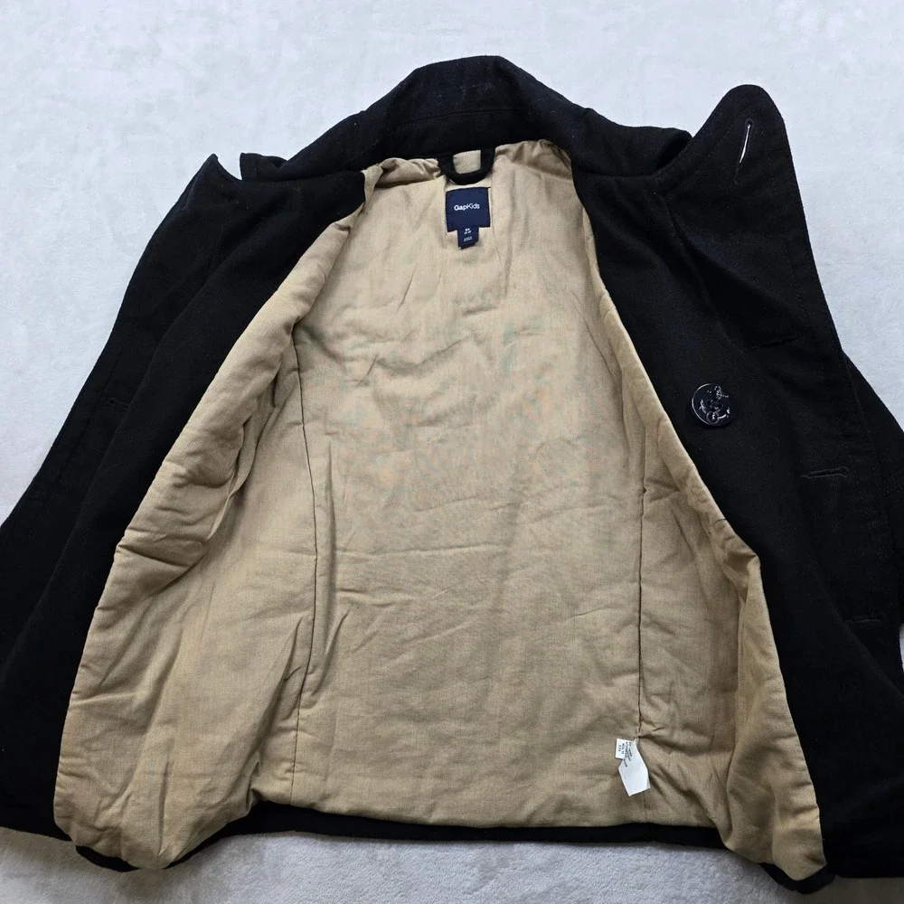 GAP Kids Wool Peacoat Kids Boys Size 6 Black Double Breasted Anchor‎ Buttons